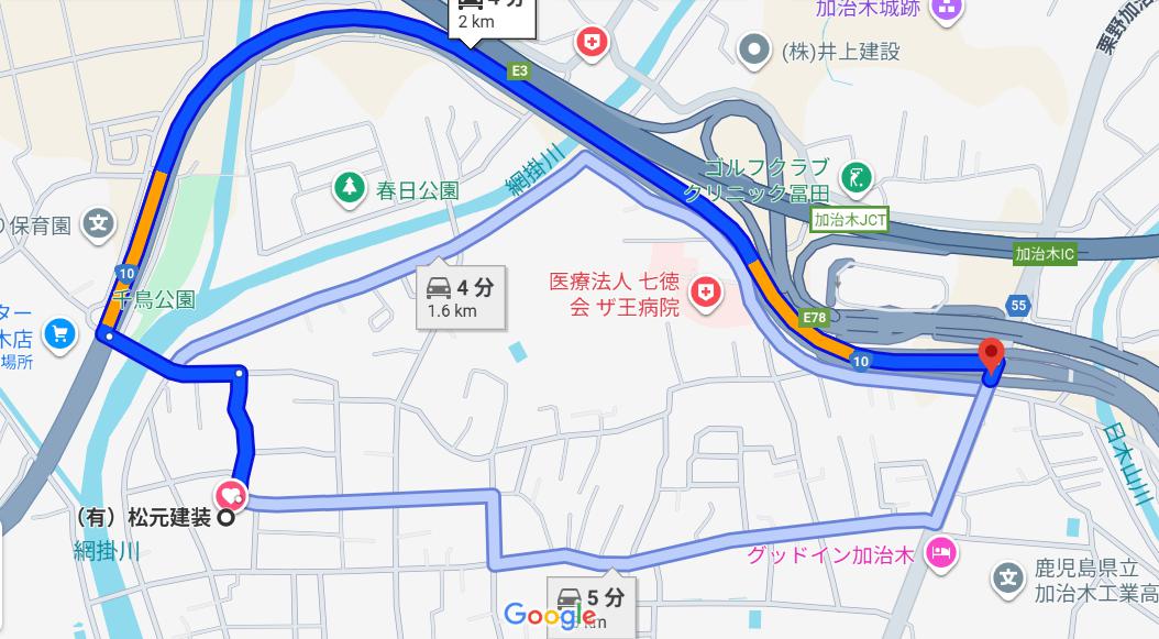 姶良市の松元建装のアクセスマップ